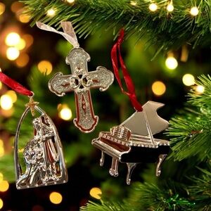 Three Harvey Lewis Christmas ornament, rhinestone, 2 crosses and 2014 snowflake